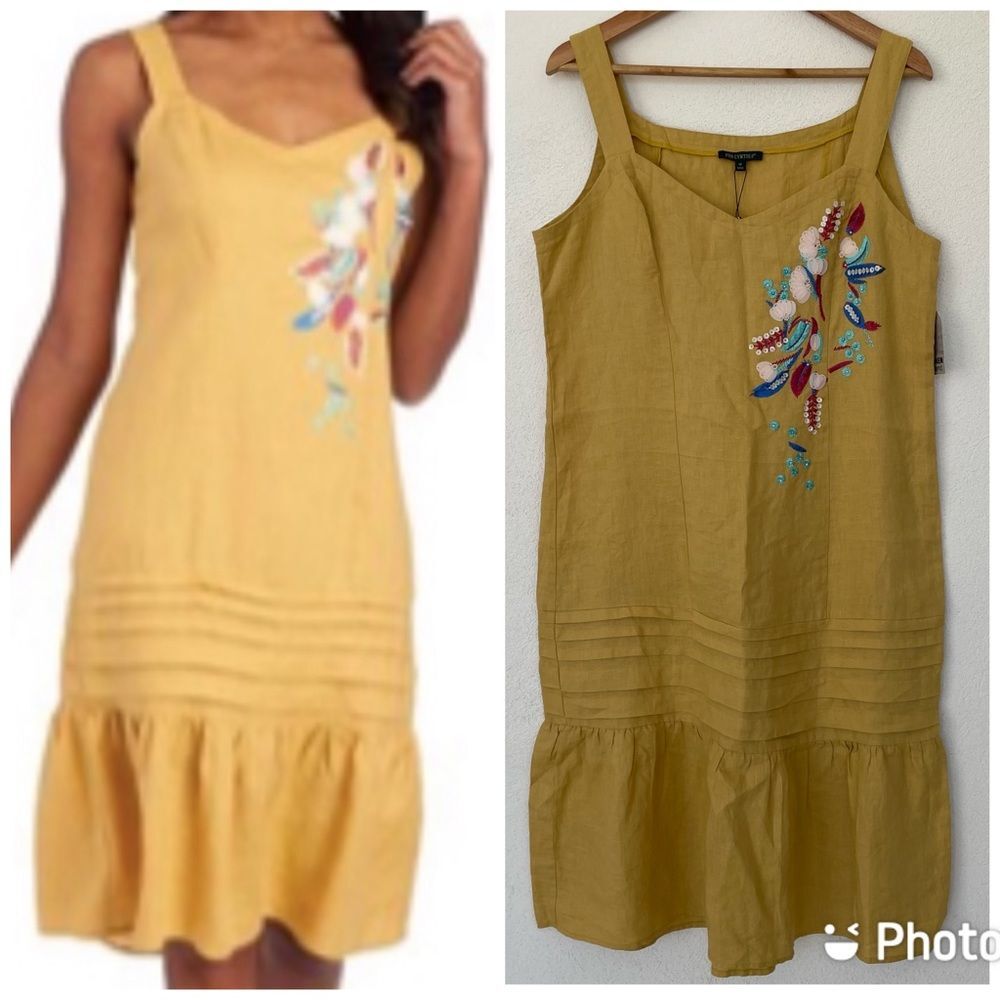 For Cynthia Linen Blend Dress Size‎ M NEW Embellished Embroidered Dress